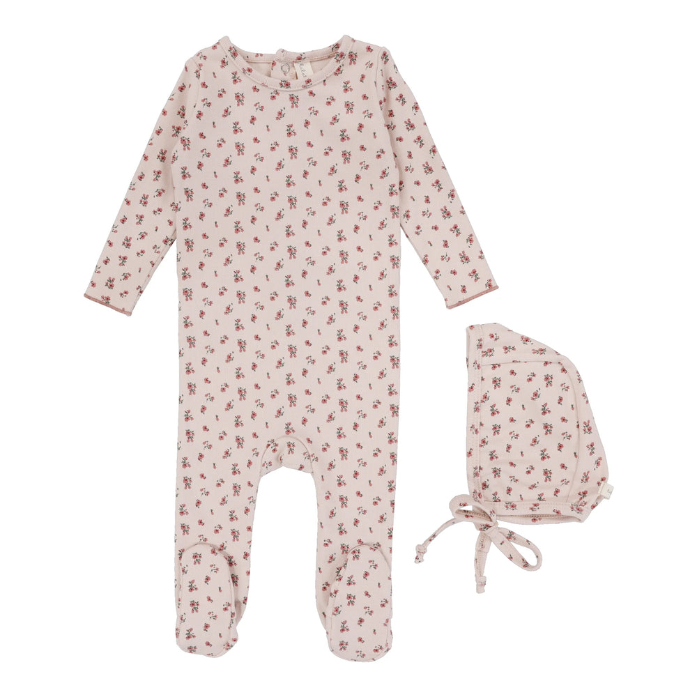 Lilette Vintage Floral Footie & Beanie- Pink