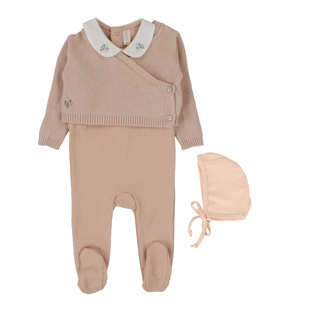 Lil Legs Soft Pink Knit Wrap Sleeveless Footie & Bonnet