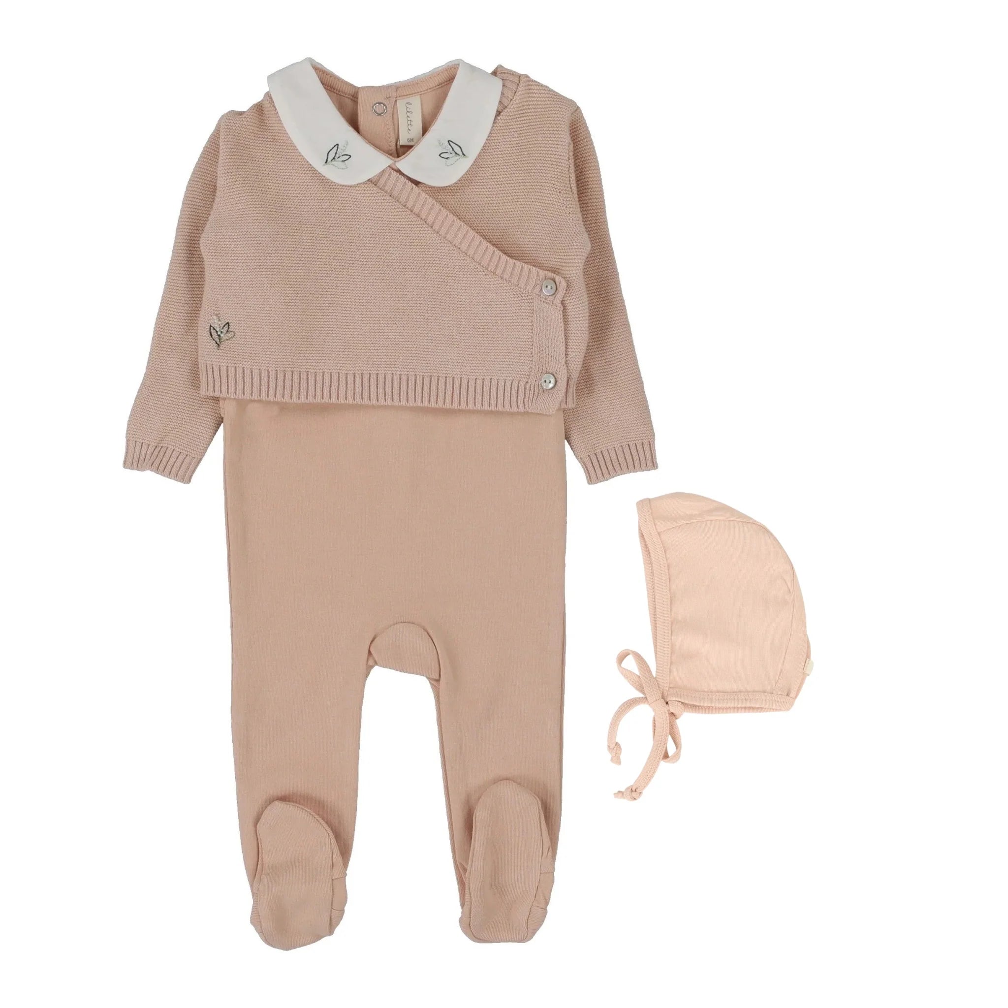 Lil Legs Soft Pink Knit Wrap Sleeveless Footie & Bonnet