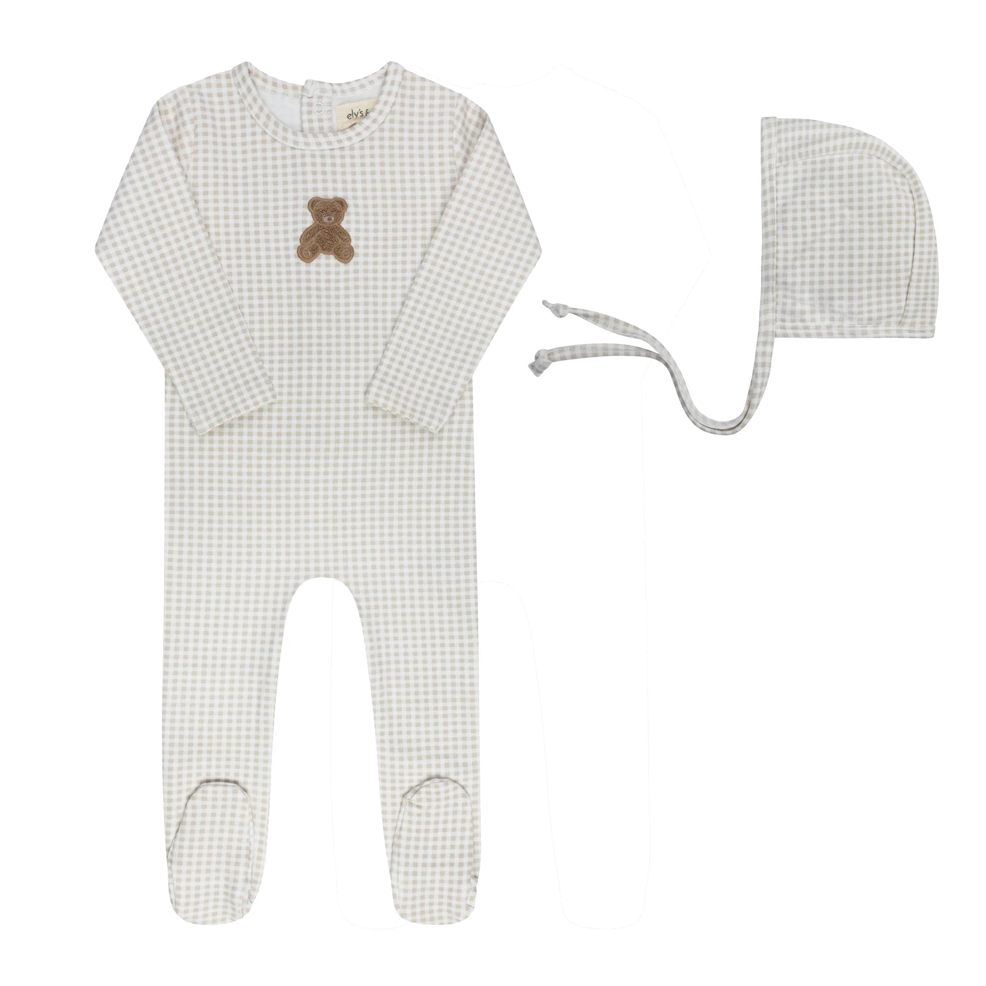 Ely's & Co Gingham Teddy Footie/Bonnet