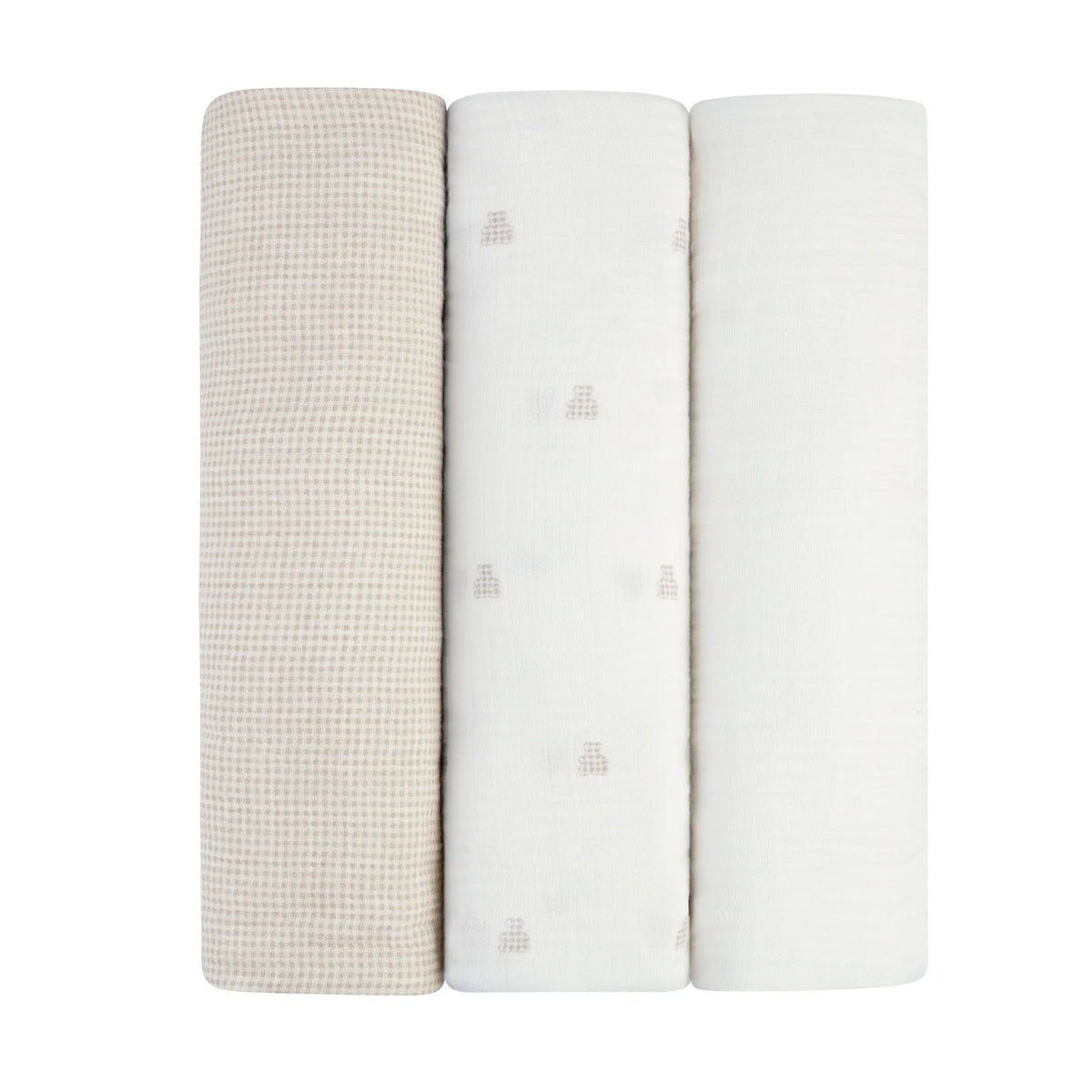 Ely's & Co 3 Pack Muslin Swaddle- Gingham Bear Collection