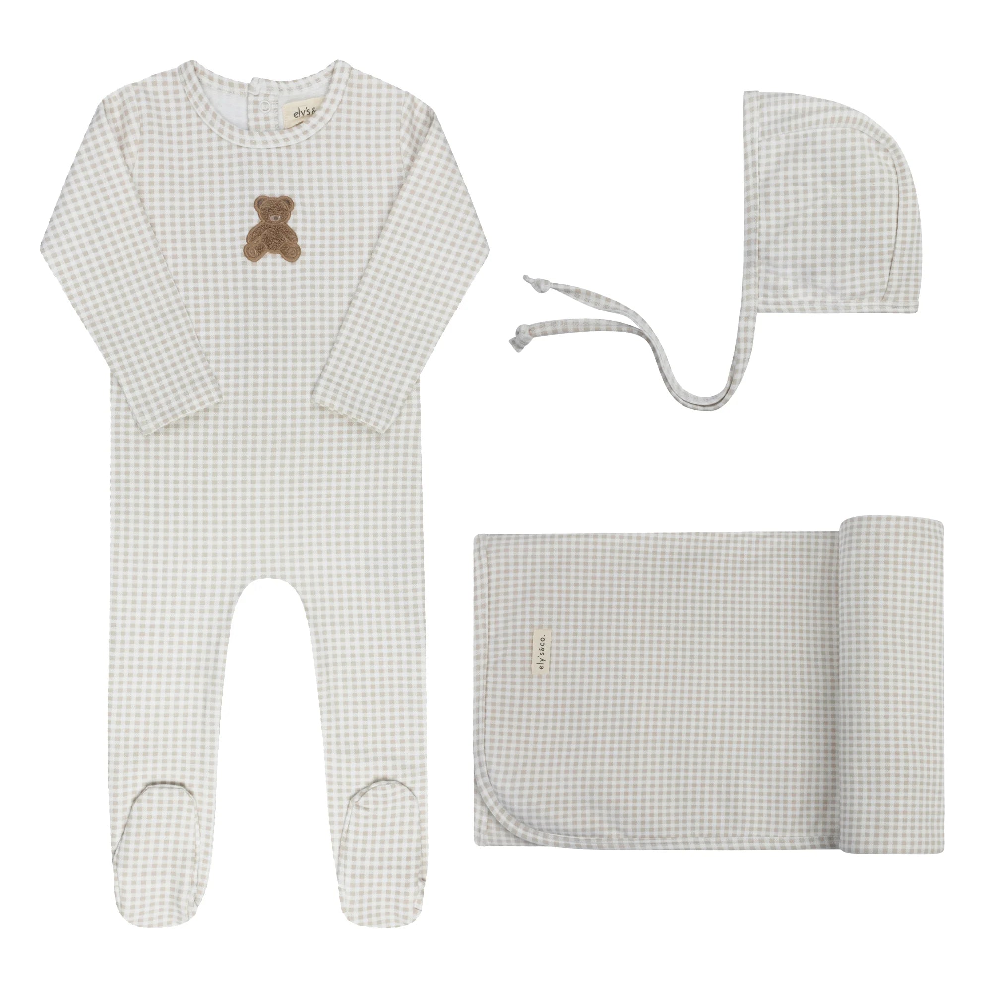 Ely's & Co Gingham Teddy Layette Set