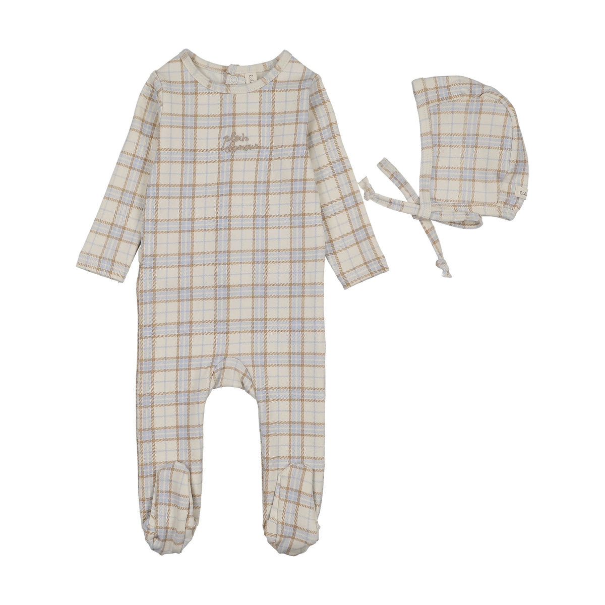 Lilette Tartan Print Footie/Bonnet