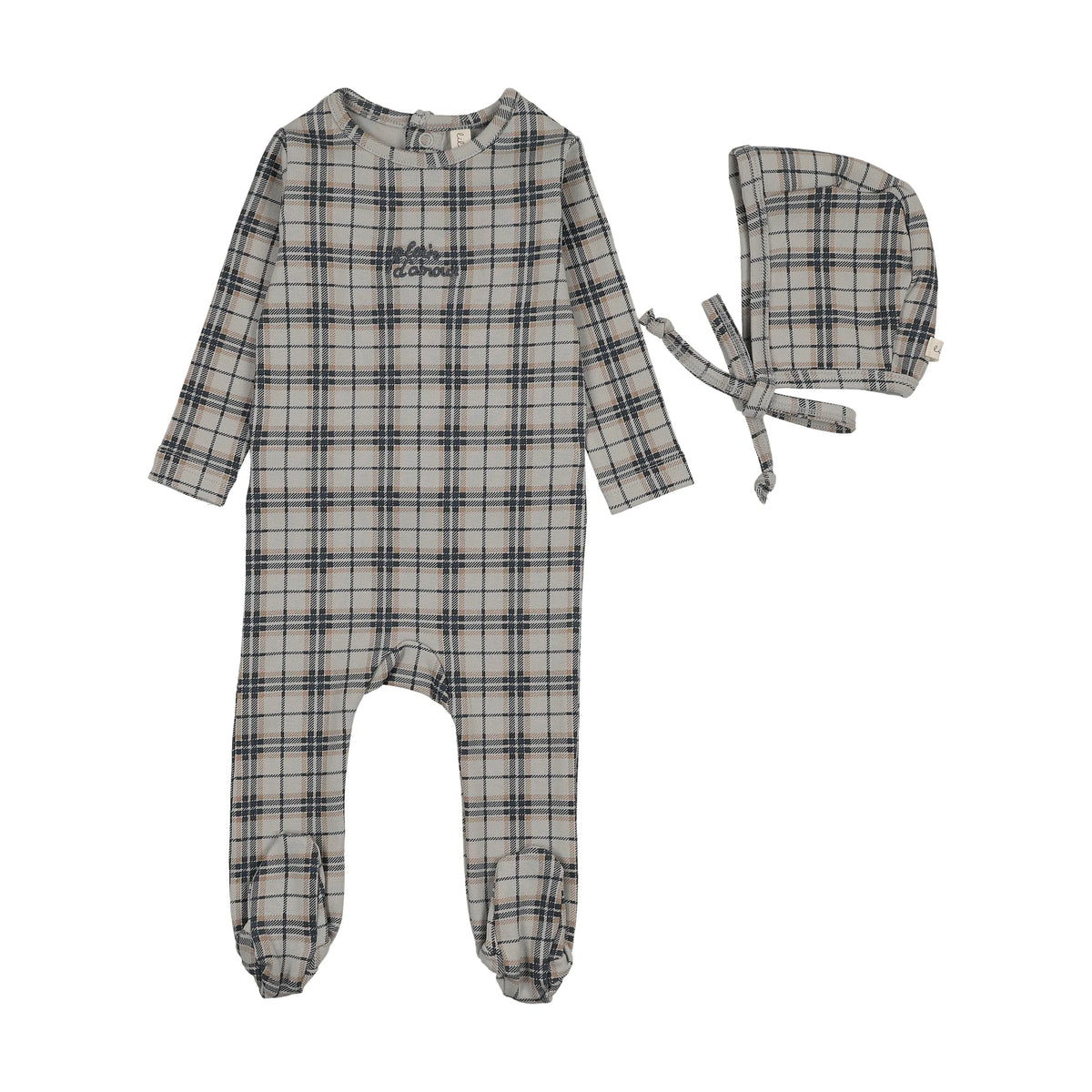 Lilette Tartan Print Footie/Bonnet