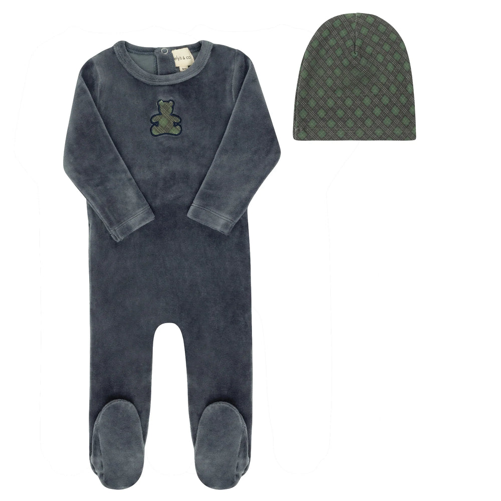 Pre-Order Ely's & Co Velour Plaid Bear Footie & Beanie