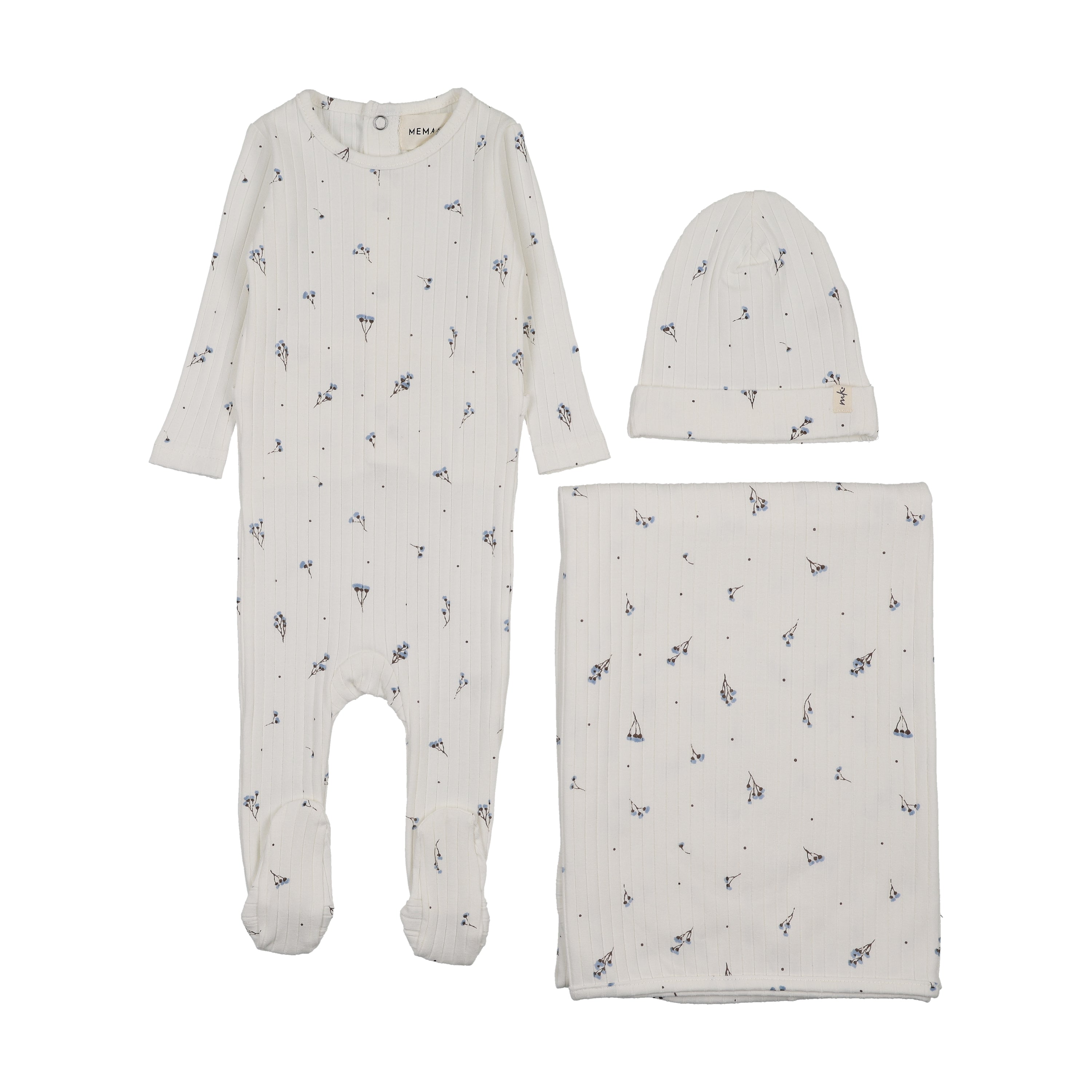 Mema Knits Rib Floral Print Layette Set