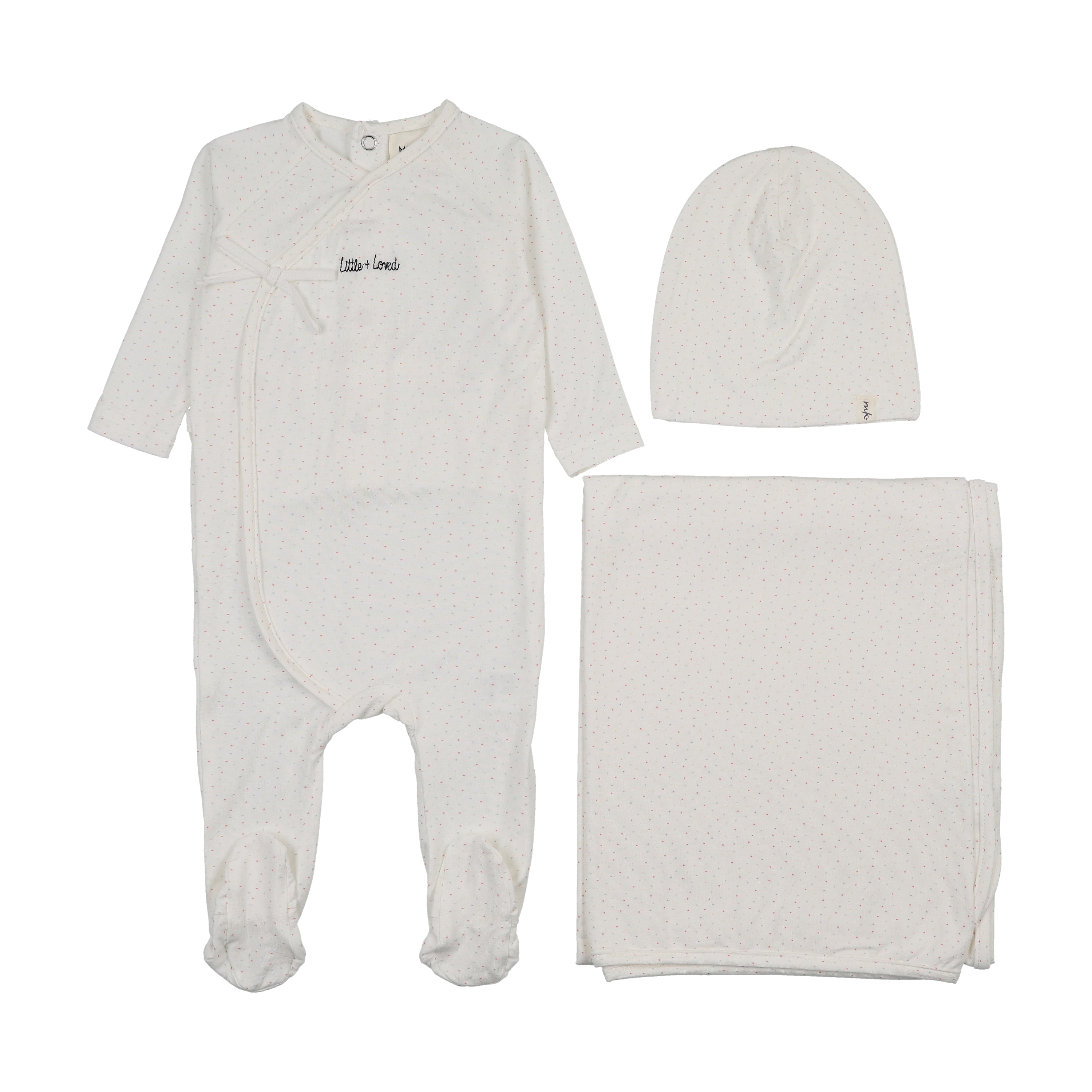 Mema Knits Mock Wrap Polka Dot Layette Set
