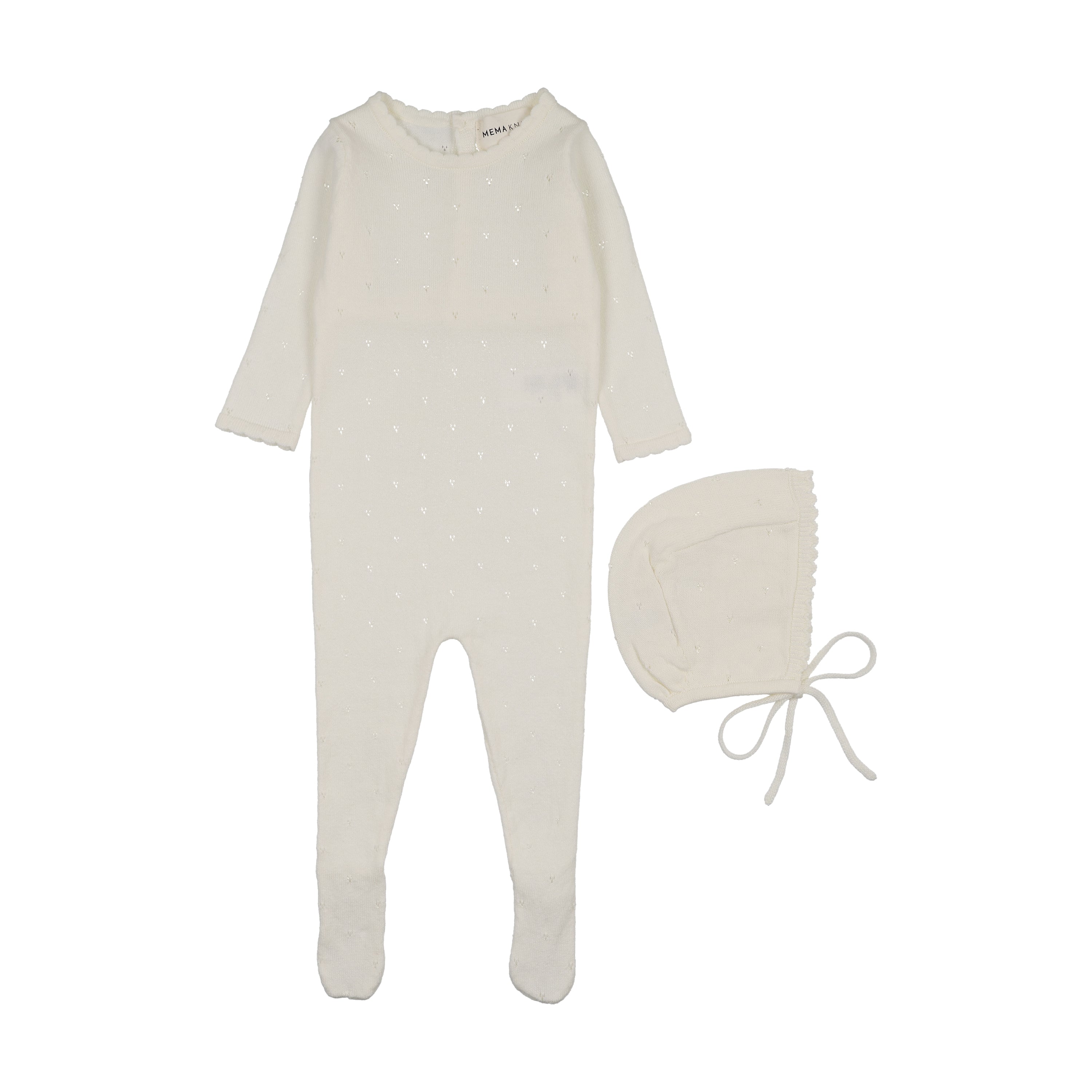 Mema Knits Pointelle Knit Footie & Bonnet