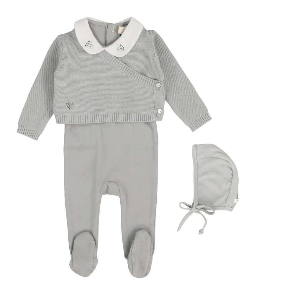 Lil Legs Soft Blue Knit Wrap Sleeveless Footie & Bonnet
