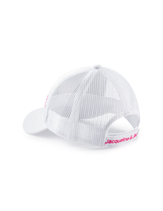 Jacqueline & Jac White Cotton Cap With Mesh Back – Pink Details