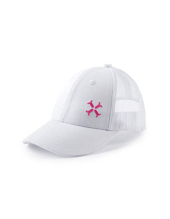 Jacqueline & Jac White Cotton Cap With Mesh Back – Pink Details