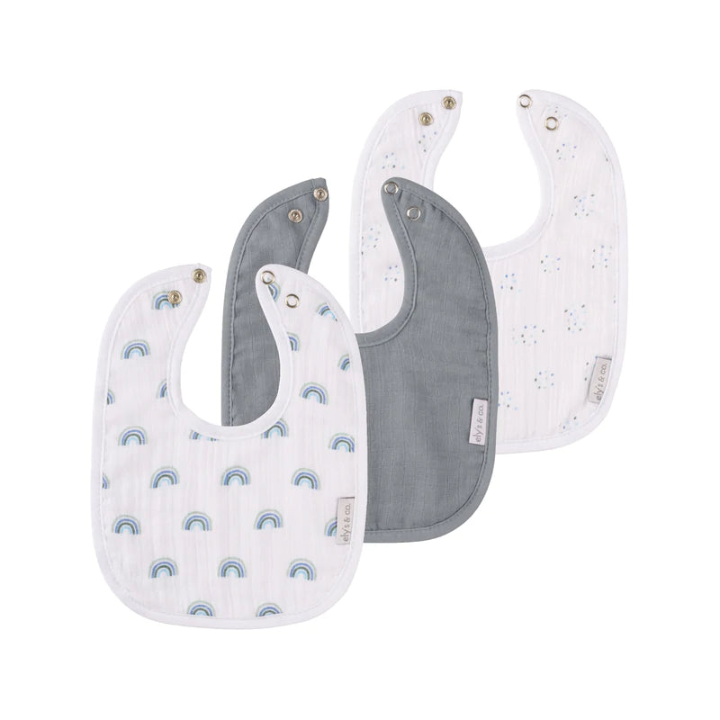 Elys and co MUSLIN TERRY BIB 3 PACK BLUE DOTS-SOLID-RAINBOW