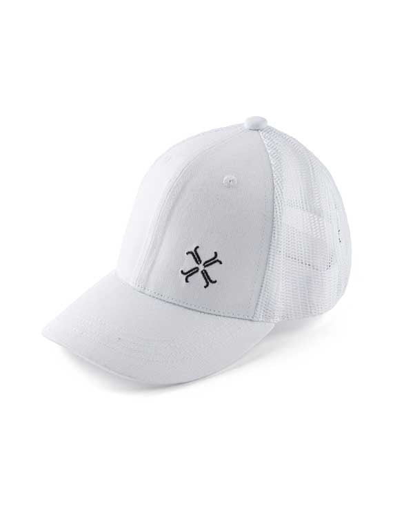 Baseball Caps:White Cotton Cap Mesh Back. Black Logo-