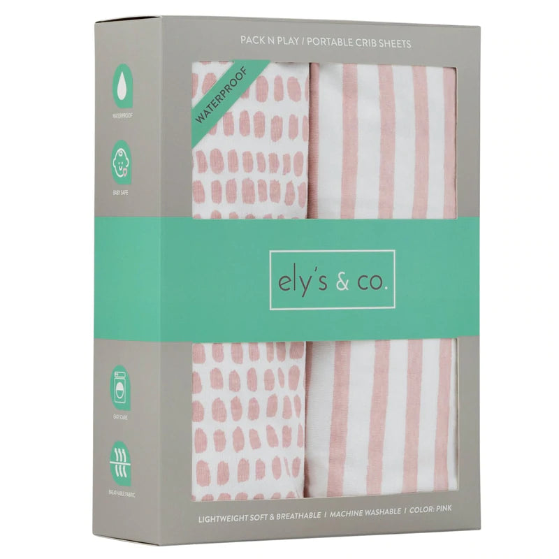 Elys and Co WATERPROOF CHANGING PAD COVER/ CRADLE SHEETS SET I MAUVE PINK STRIPES & SPLASH