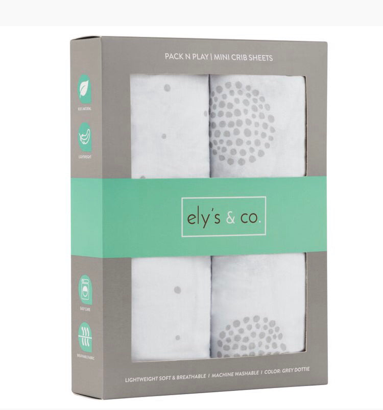 Elys and Co Grey Dottie Print Pack n Play Sheets 2 pack