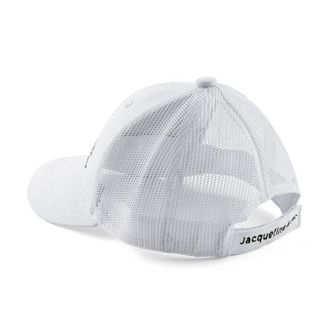 Baseball Caps:White Cotton Cap Mesh Back. Black Logo-